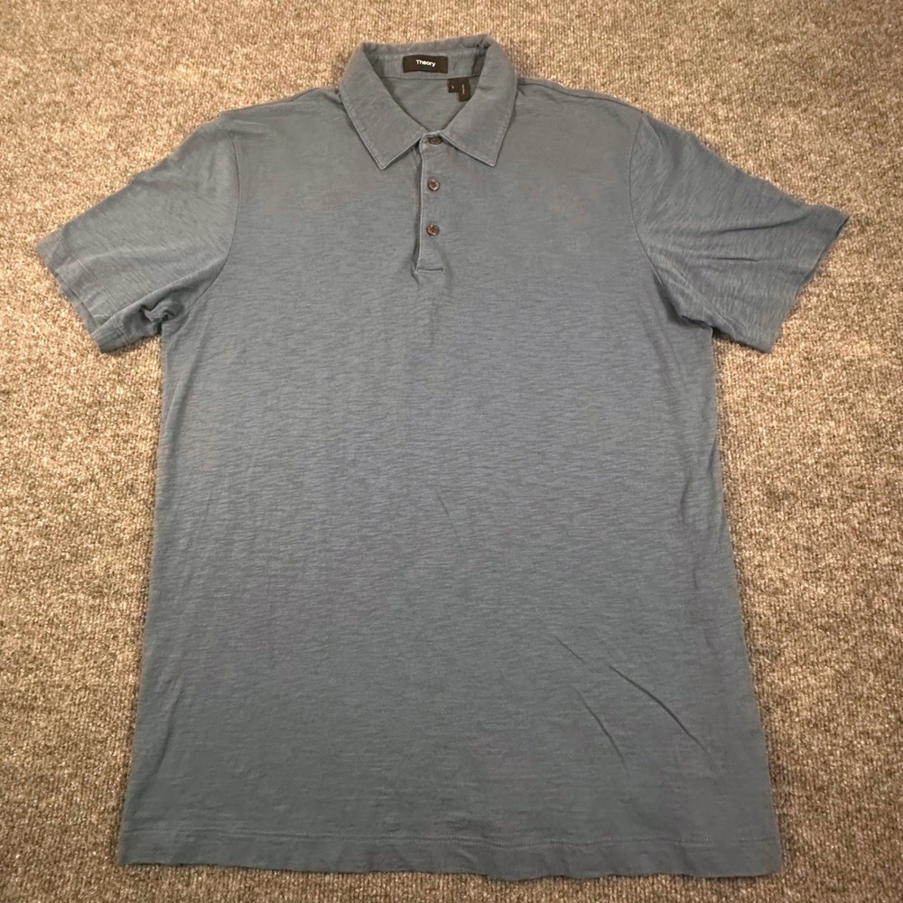 Theory Men's Large‎ Bron C Polo Shirt Grayish Blue 100% Cotton
